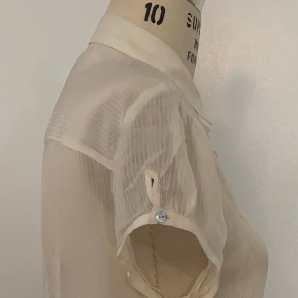 Zara Cream Silk Chiffon Blouse, Short Sleeve, Size L. - Picture 3 of 5